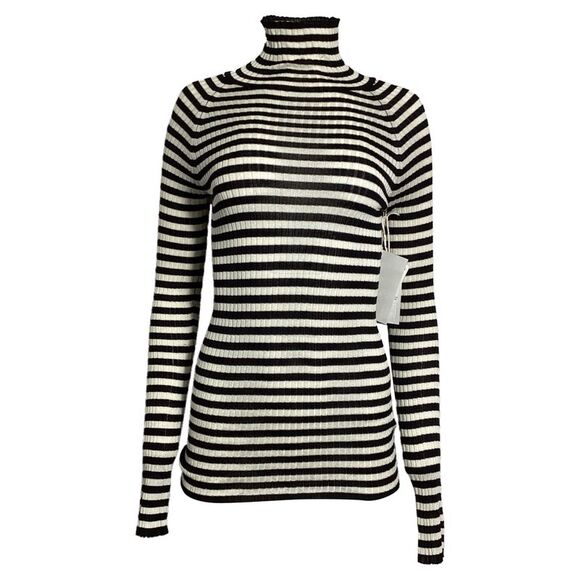 Khaite Striped Turtleneck Sweater in Black and White Silk